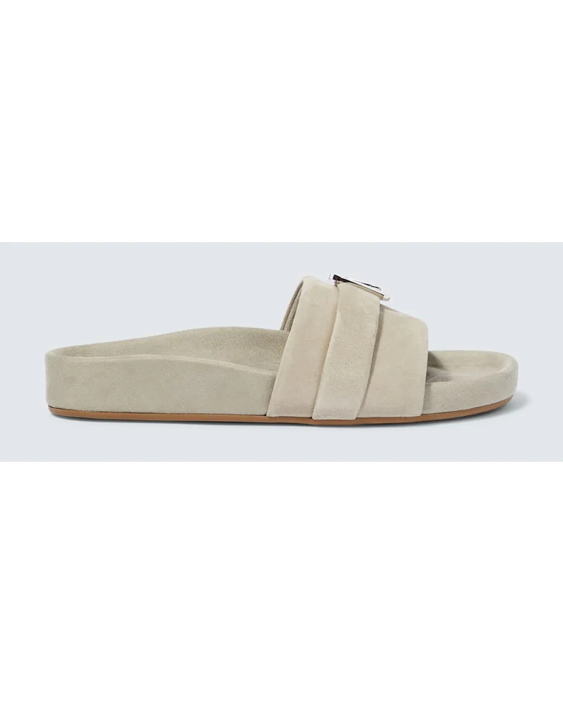 Christian Louboutin Verzierte Pantoletten aus Veloursleder Grau