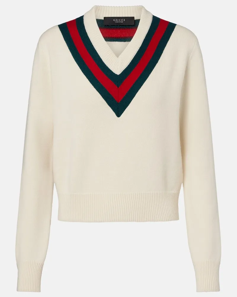 Gucci Pullover Web Stripe aus Wolle Weiß