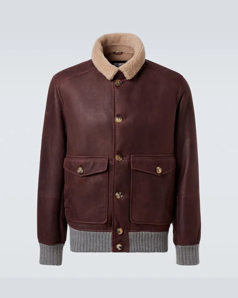 Brunello Cucinelli Lederjacke Burgund