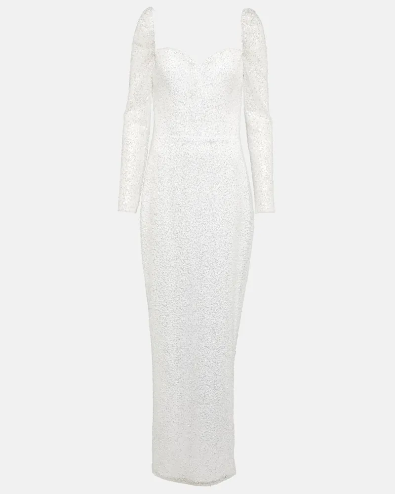 RASARIO Bridal Robe Rossalind mit Pailletten Weiß