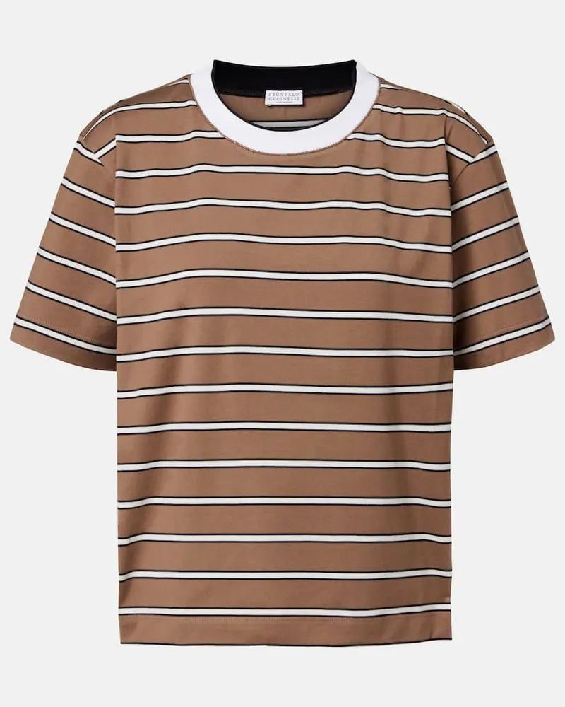 Brunello Cucinelli T-Shirt aus Baumwoll-Jersey Braun