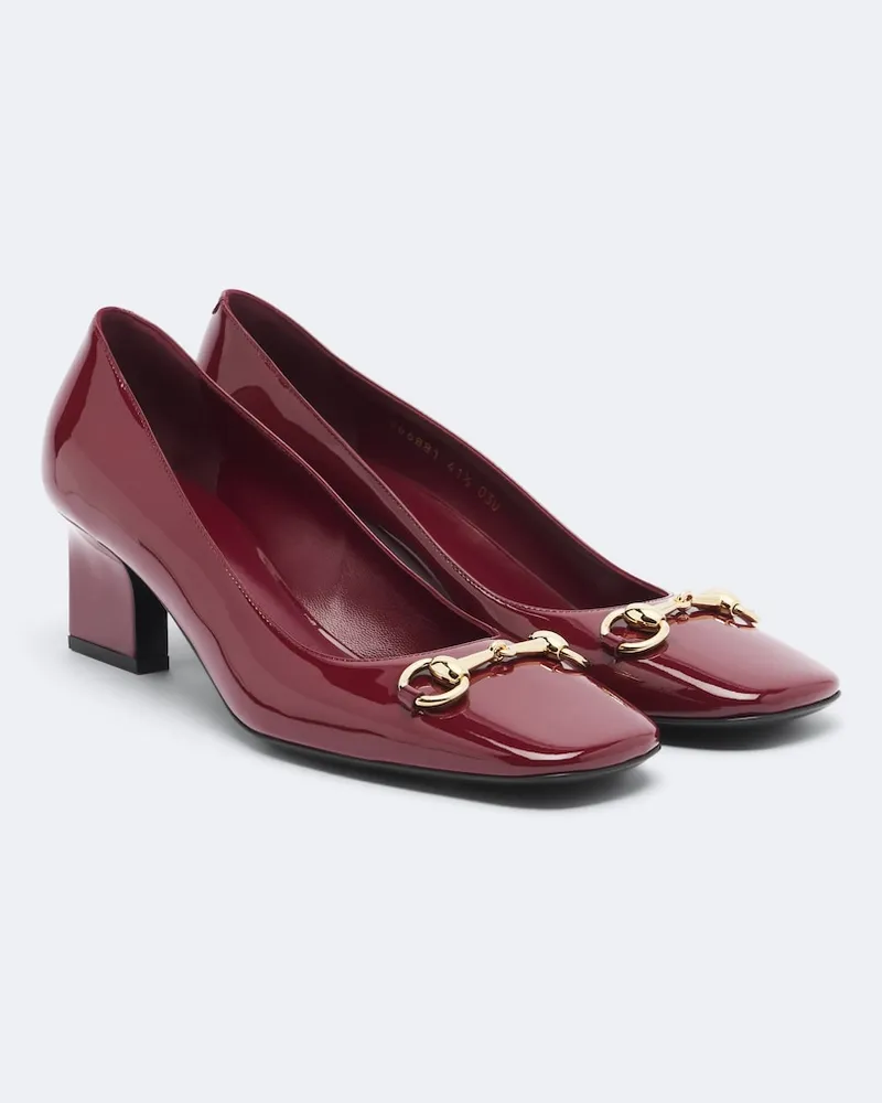 Gucci Pumps Signora Horsebit aus Lackleder Burgunderrot