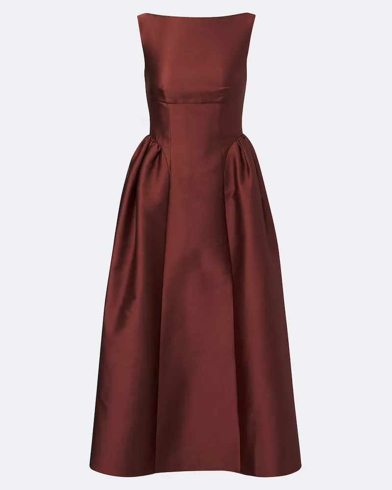 Roland Mouret Midikleid aus Taft Braun