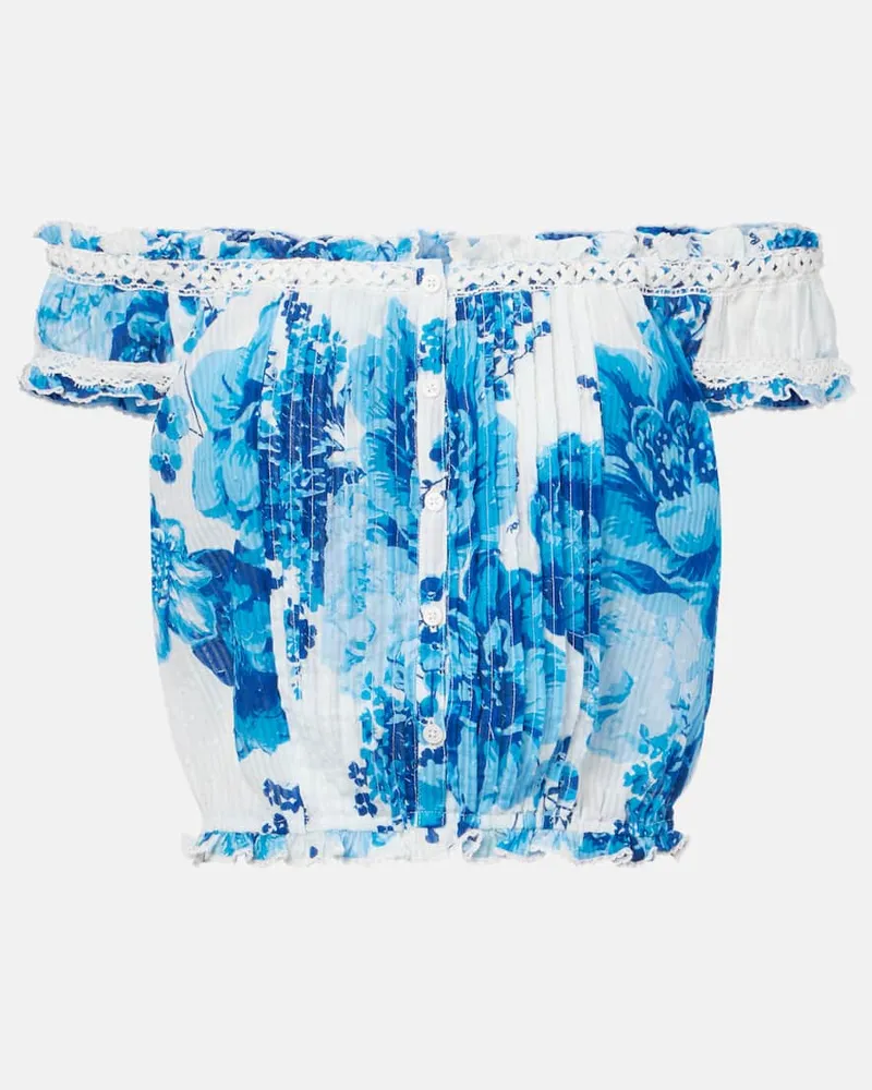 Poupette St Barth Off-Shoulder-Top Alba aus Baumwolle Blau