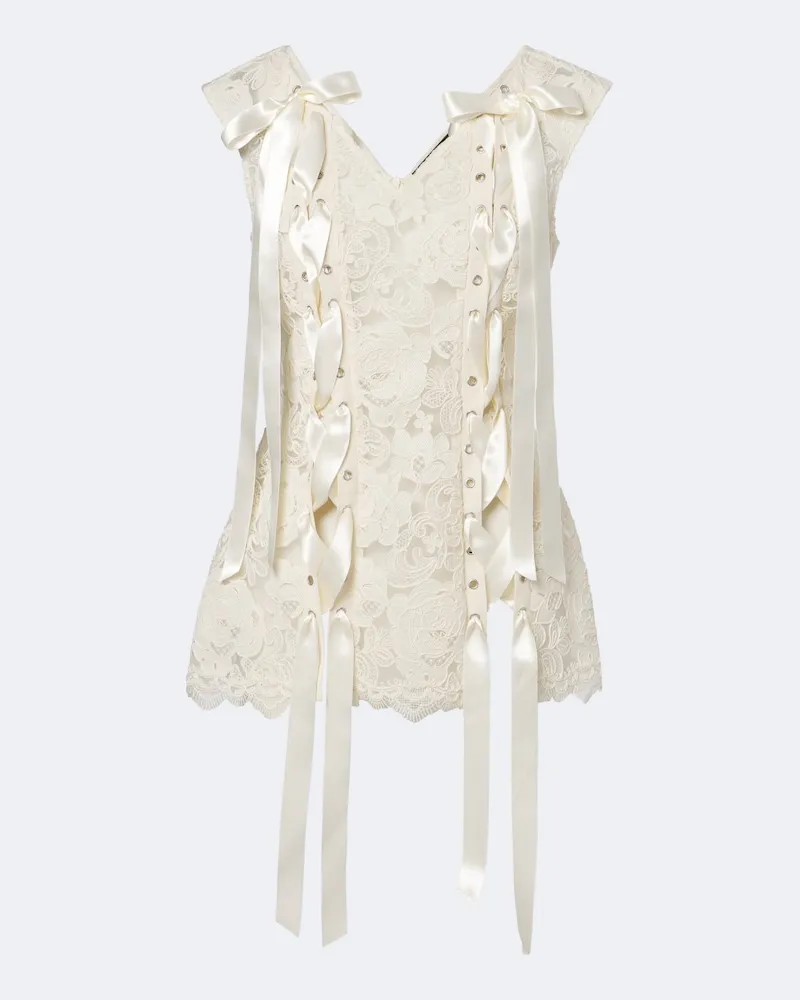 Simone Rocha Top Unraveling aus Spitze Beige