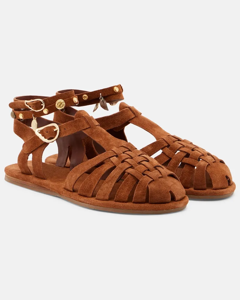 Ancient Greek Sandals Sandalen Karina aus Veloursleder Braun