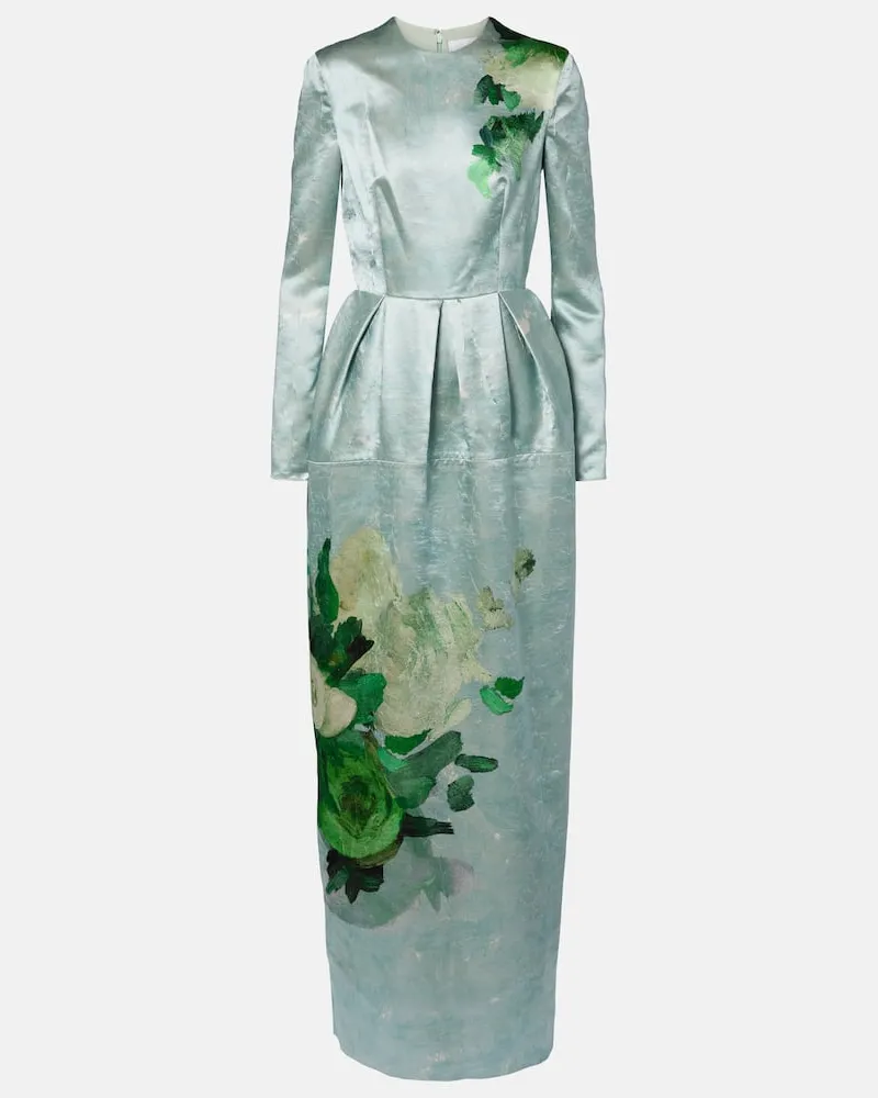 Erdem Bedruckte Robe aus Satin Grün