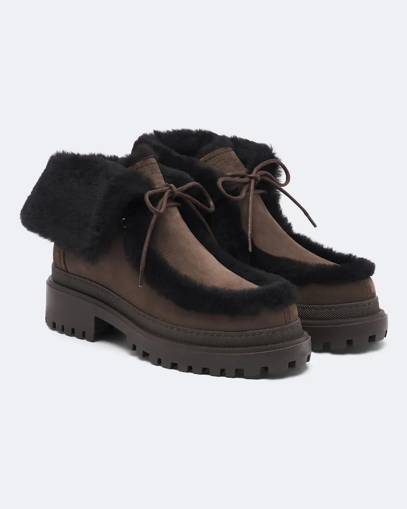 Yves Salomon Ankle Boots aus Veloursleder mit Shearling Braun