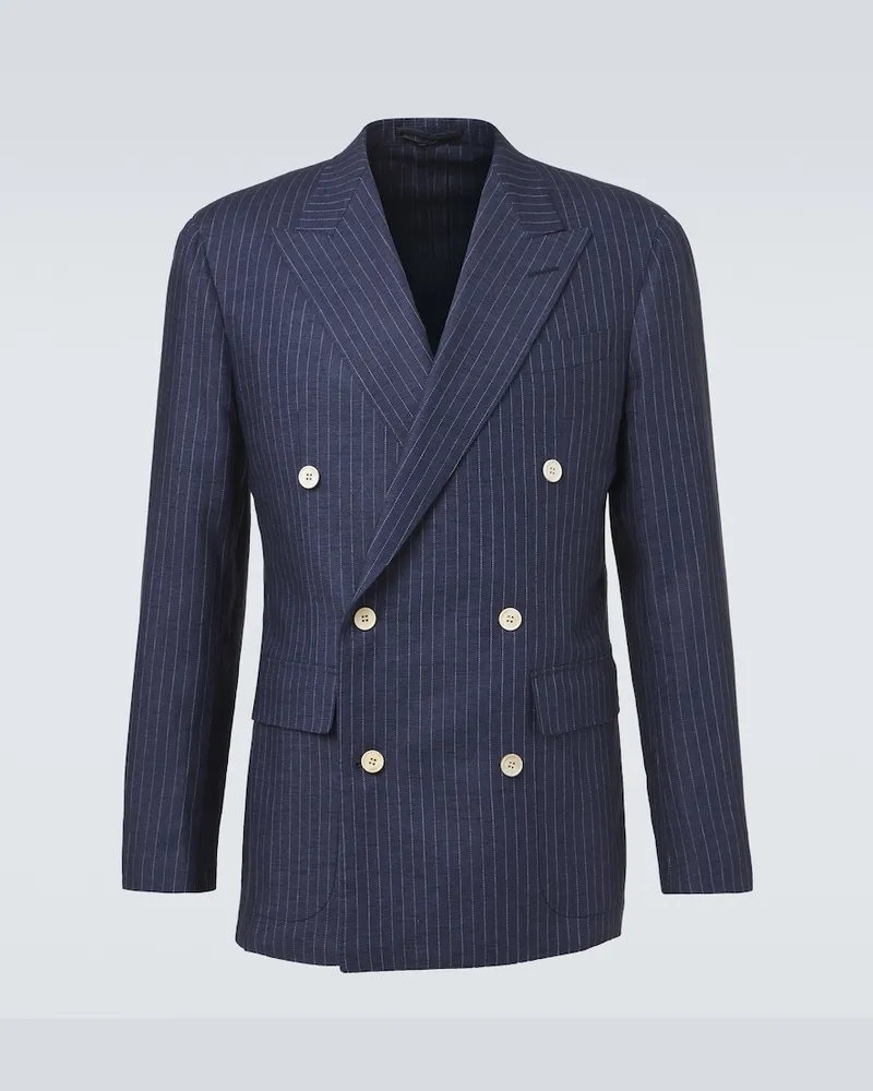 Dunhill Doppelreihiger Blazer aus Leinen Blau