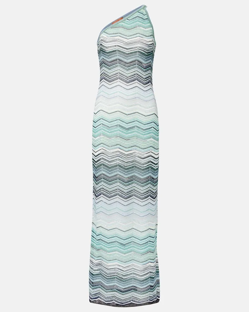 Missoni One-Shoulder-Maxikleid aus Häkelstrick Blau
