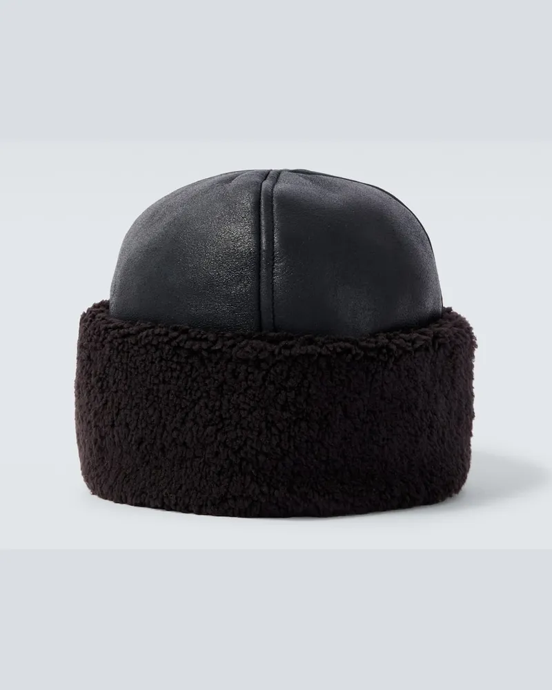 Our Legacy Mütze Blizzard aus Leder und Shearling Schwarz