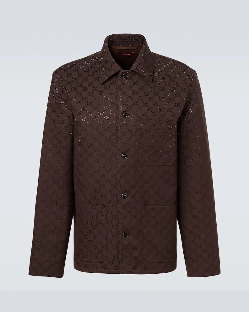Gucci Hemdjacke GG aus einem Baumwollgemisch Braun