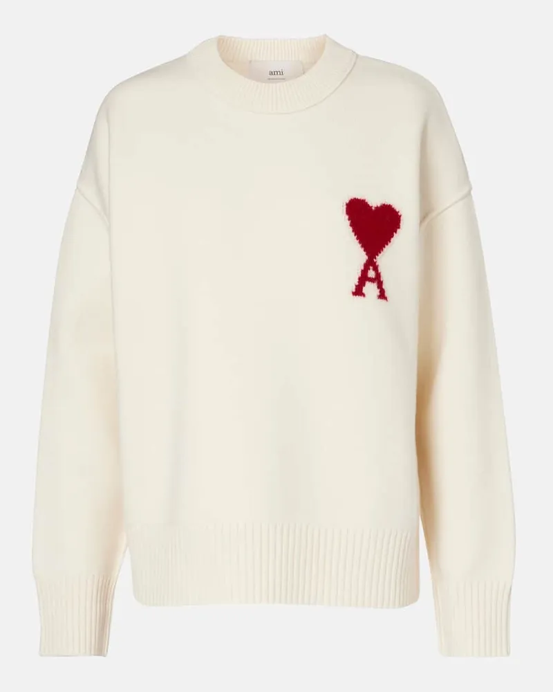 AMI Paris Pullover Ami de Cœur aus Schurwolle Weiß