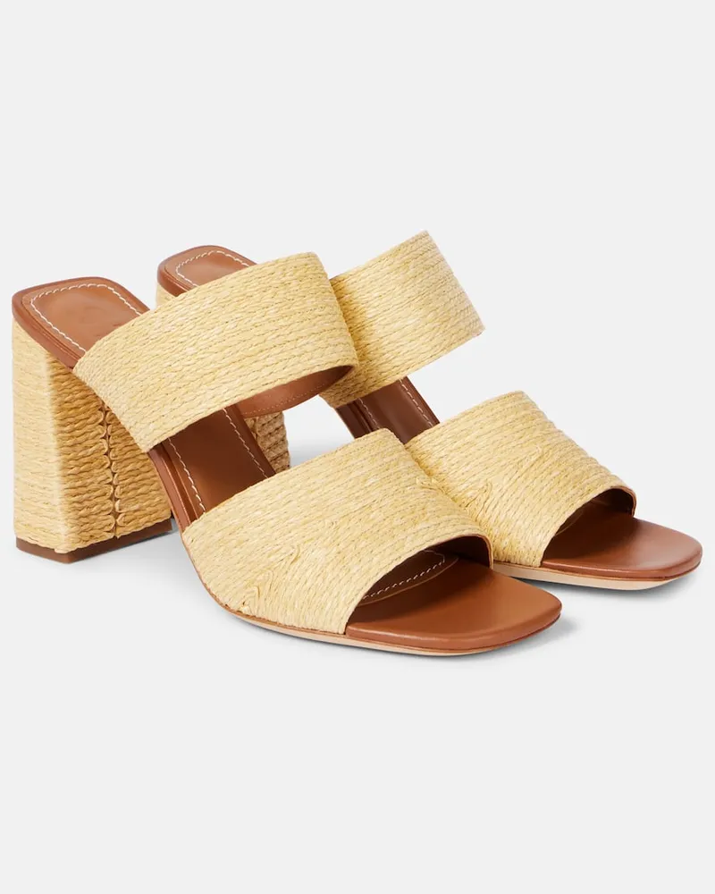 STAUD Pantoletten Skylar aus Raffiabast und Leder Beige