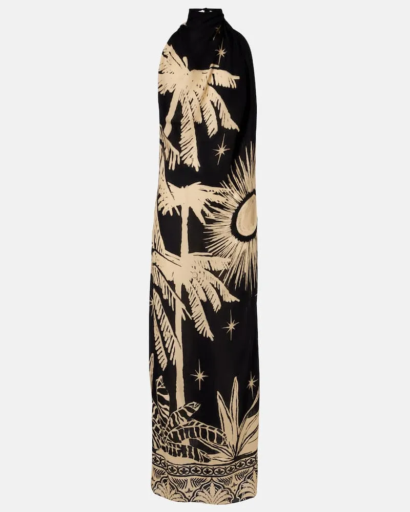 Johanna Ortiz Maxikleid Musical Flower aus Seide Schwarz