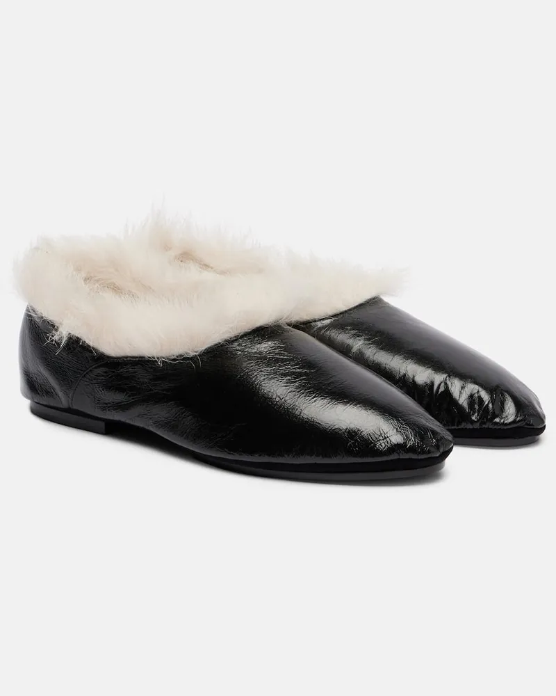 Jil Sander Slip-Ons aus Leder mit Shearling Schwarz