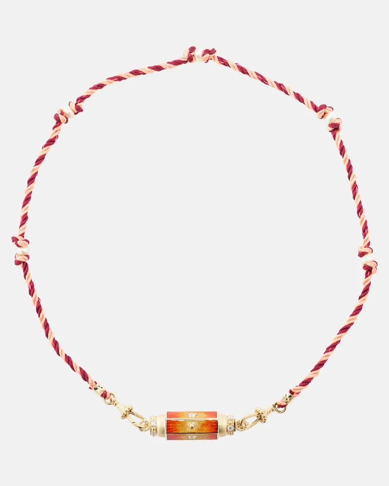 Marie Lichtenberg Halskette mit 14kt Gelbgold, Emaille, Diamanten und Süßwasserperlen Gold