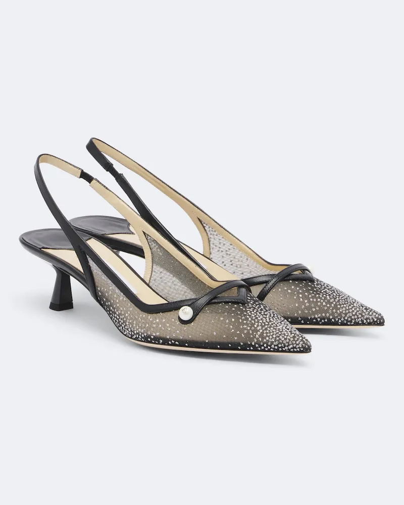 Jimmy Choo Verzierte Slingback-Pumps Amita aus Mesh Schwarz