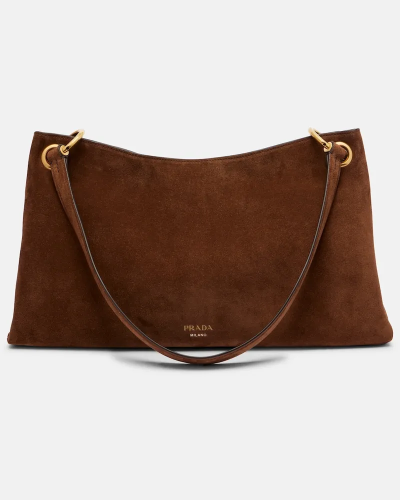 Prada Schultertasche Etude Large aus Veloursleder Braun