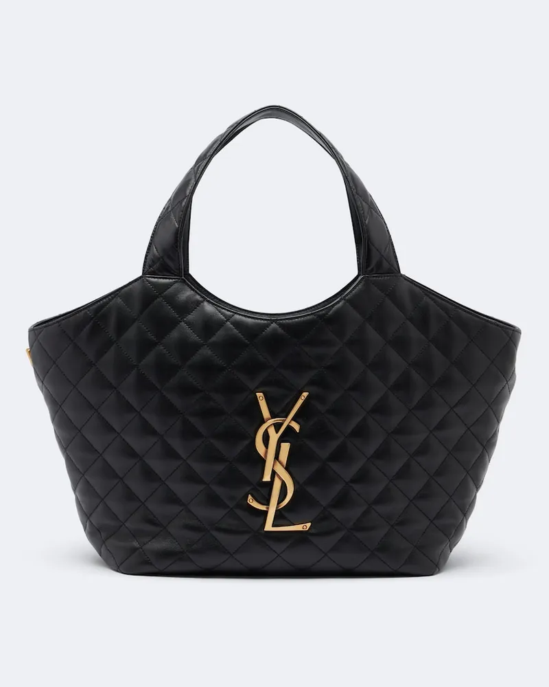 Saint Laurent Shopper Icare Medium aus Leder Schwarz