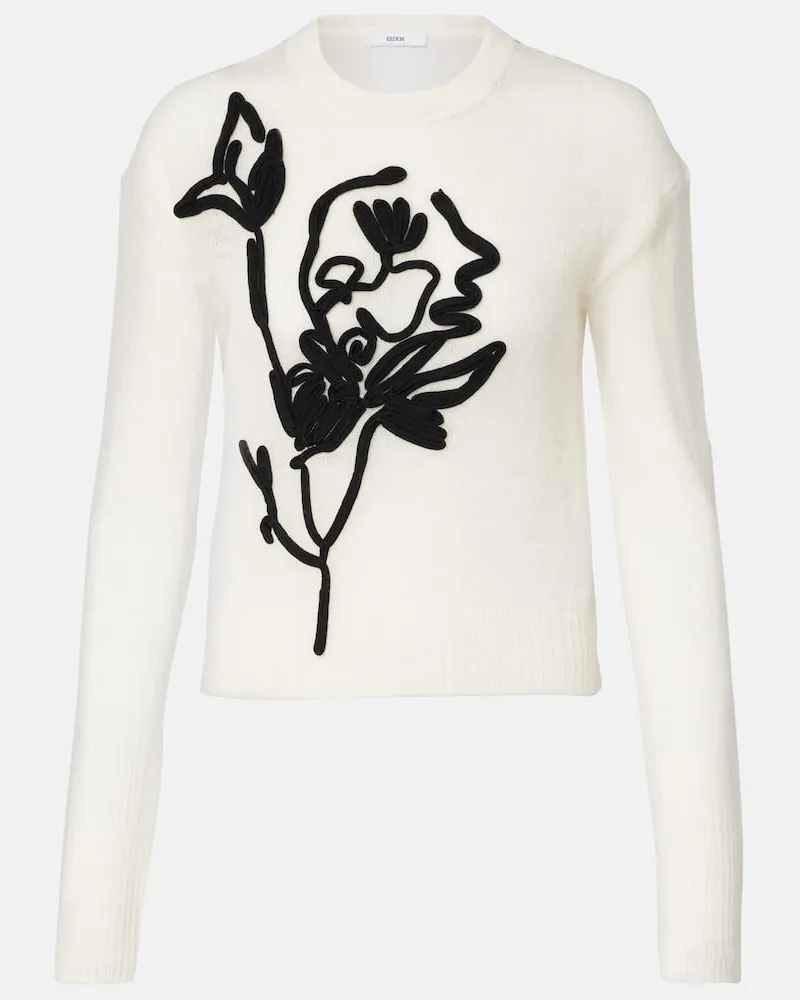 Erdem Bestickter Pullover aus einem Alpakawollgemisch Weiß