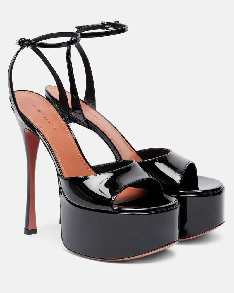 Amina Muaddi Plateausandalen Aya 155 aus Lackleder Schwarz