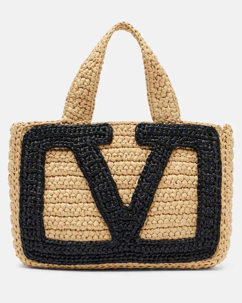 Valentino Garavani Tote Viva Superstar Small aus Raffiabast Beige