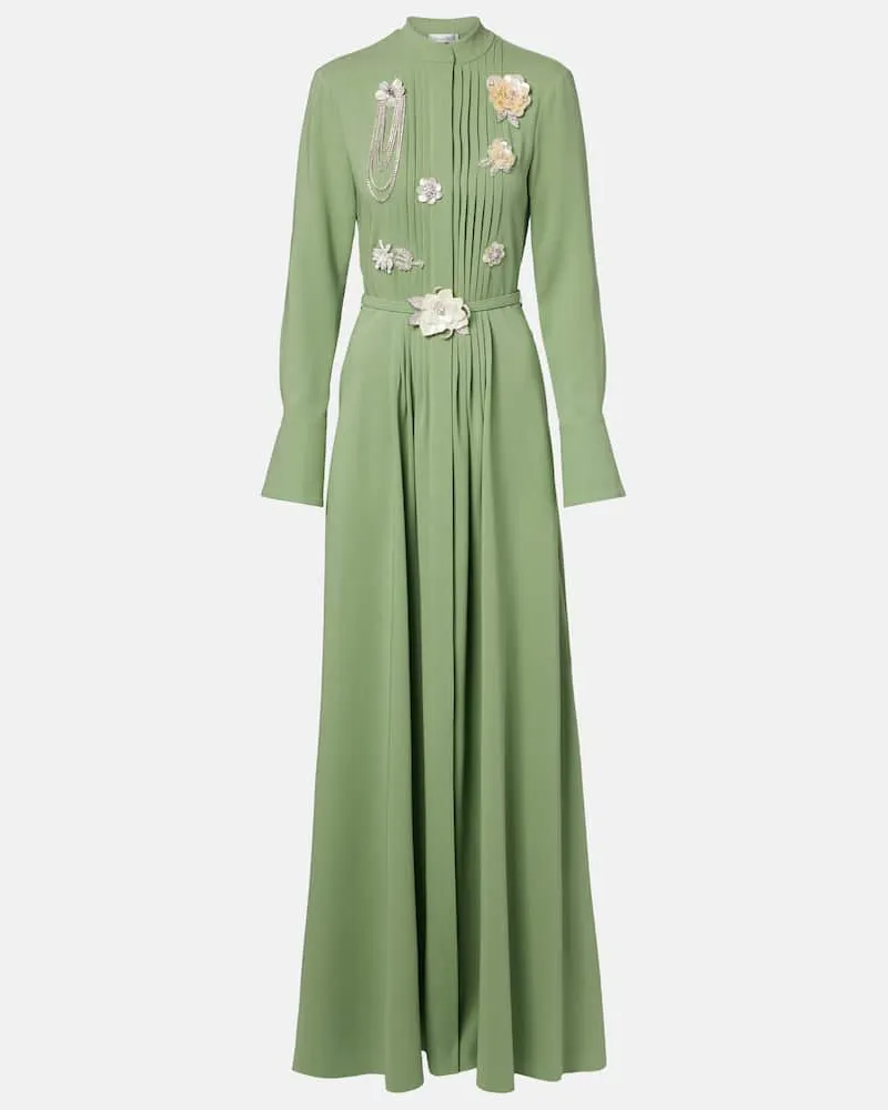 Oscar de la Renta Bestickte Robe aus Georgette aus einem Seidengemisch Grün