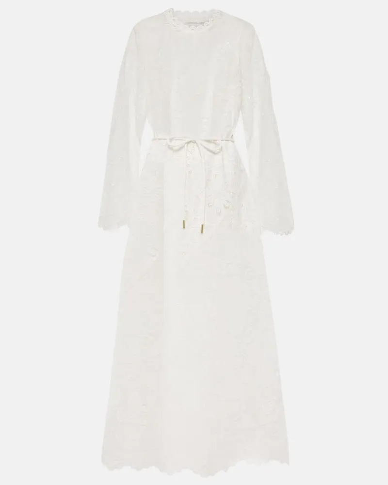 Zimmermann Besticktes Maxikleid Ottie aus Baumwolle Weiß