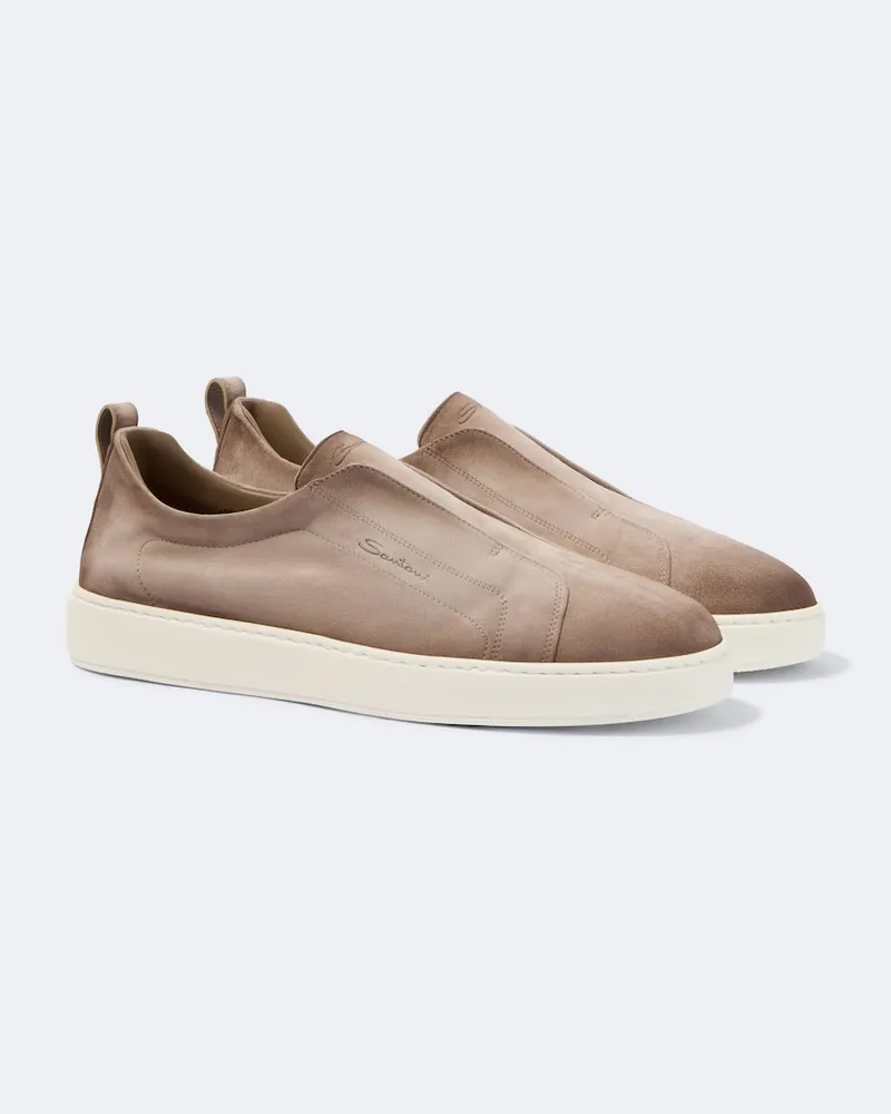 Santoni Slip-Ons Victory aus Veloursleder Beige