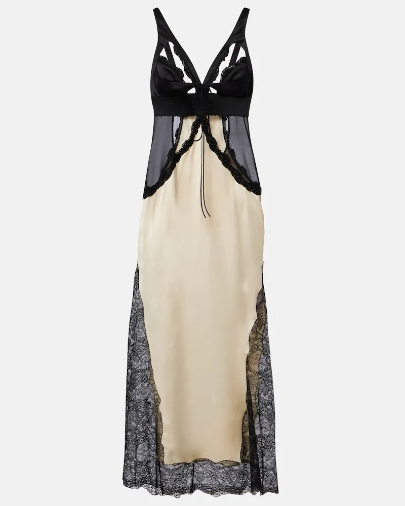 ATTICO Midikleid aus Satin mit Cut-outs und Spitze Schwarz