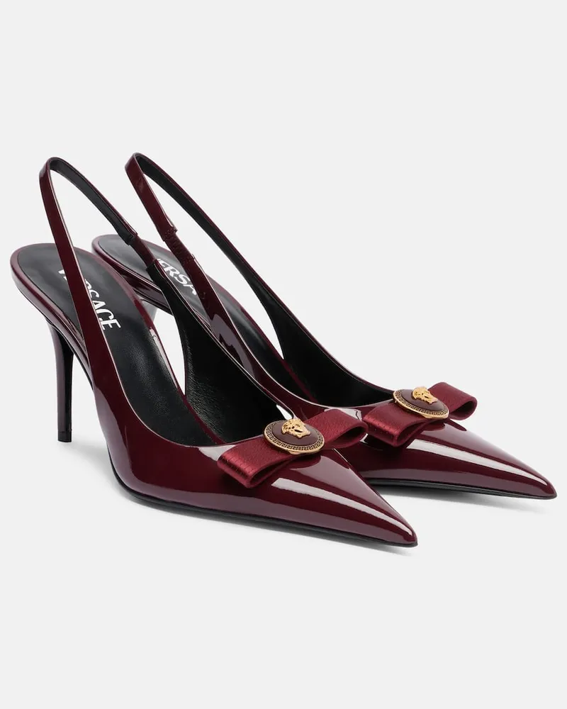 Versace Slingback-Pumps Gianni Ribbon 85 aus Lackleder Burgunderrot