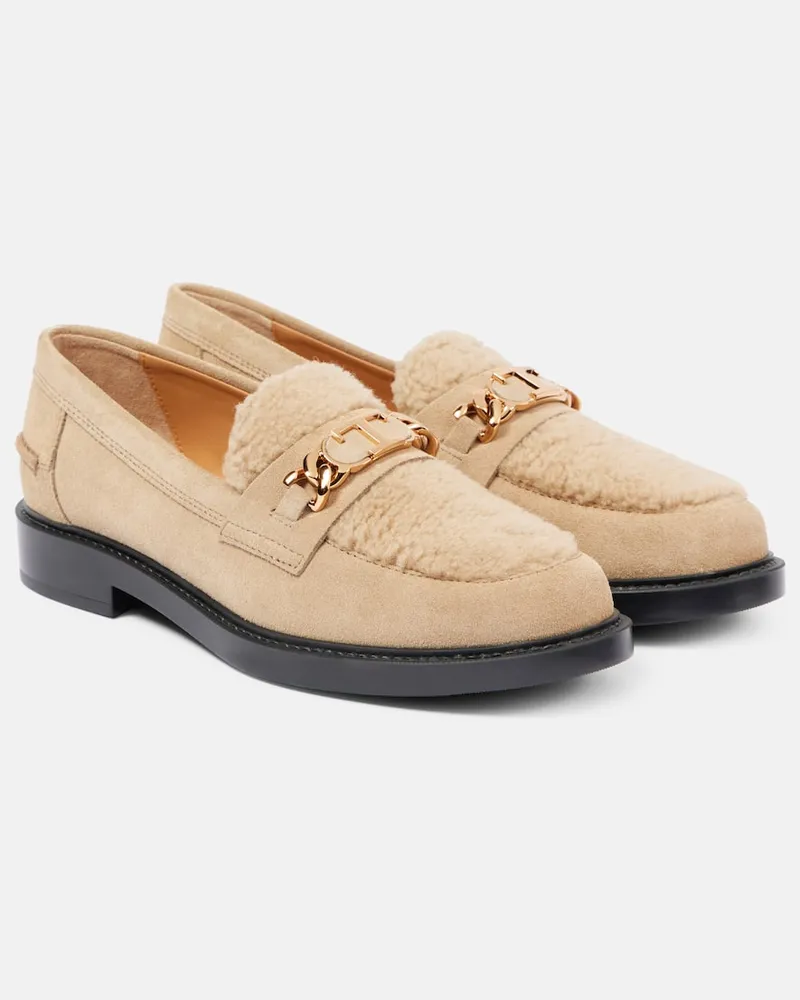 TOD'S Loafers aus Veloursleder mit Shearling Beige
