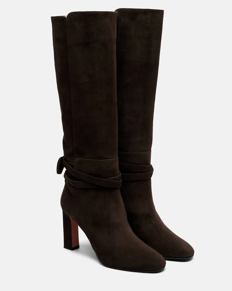 Aquazzura Stiefel Very Bow 85 aus Veloursleder Braun
