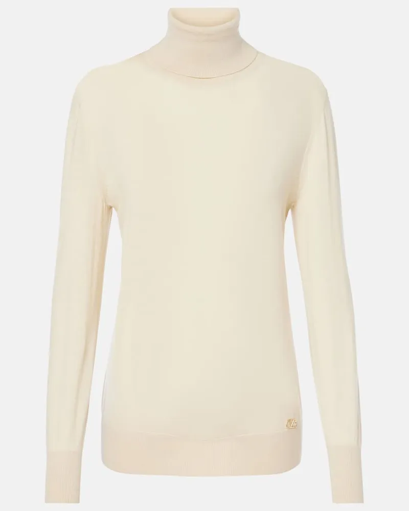 Valentino Garavani Rollkragenpullover aus Kaschmir und Seide Beige