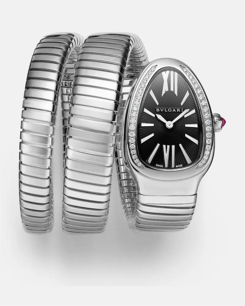 Bulgari Uhr Serpenti Tubogas mit Diamanten und Rubellit Silber