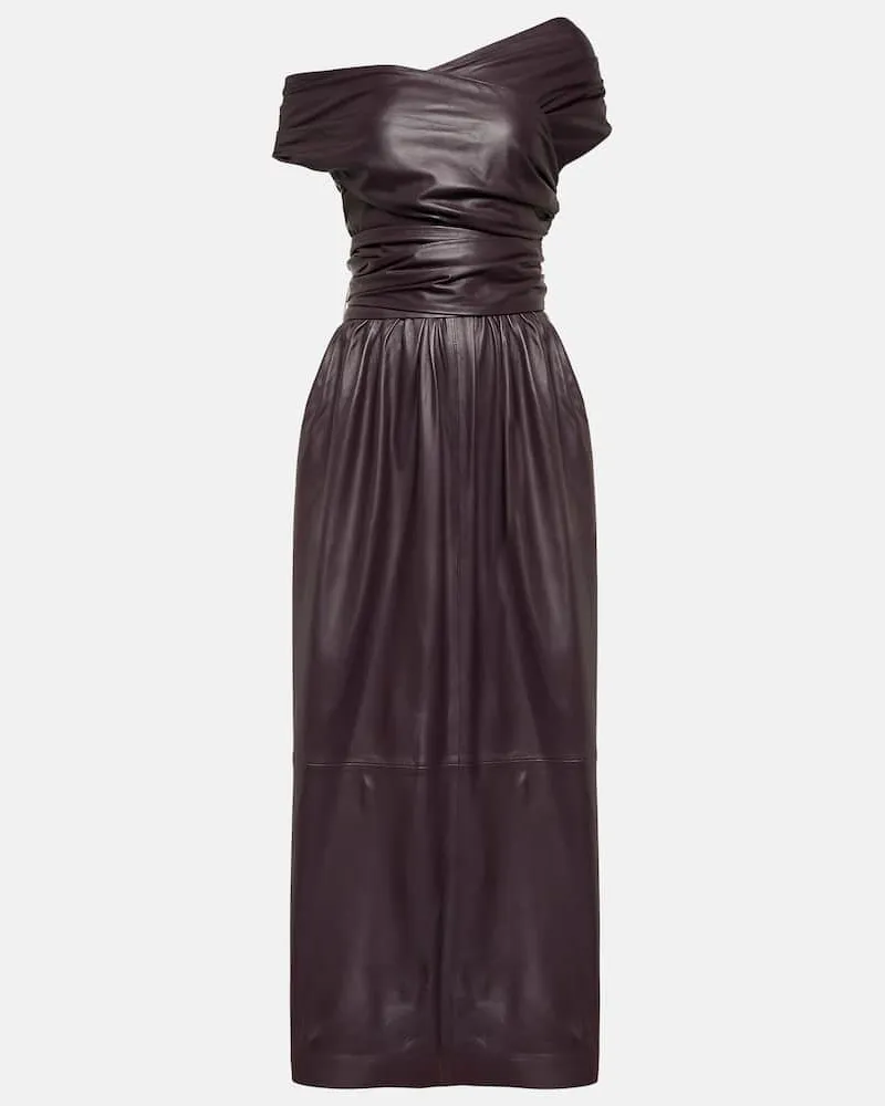 Altuzarra Off-Shoulder-Maxikleid Corfu aus Leder Violett