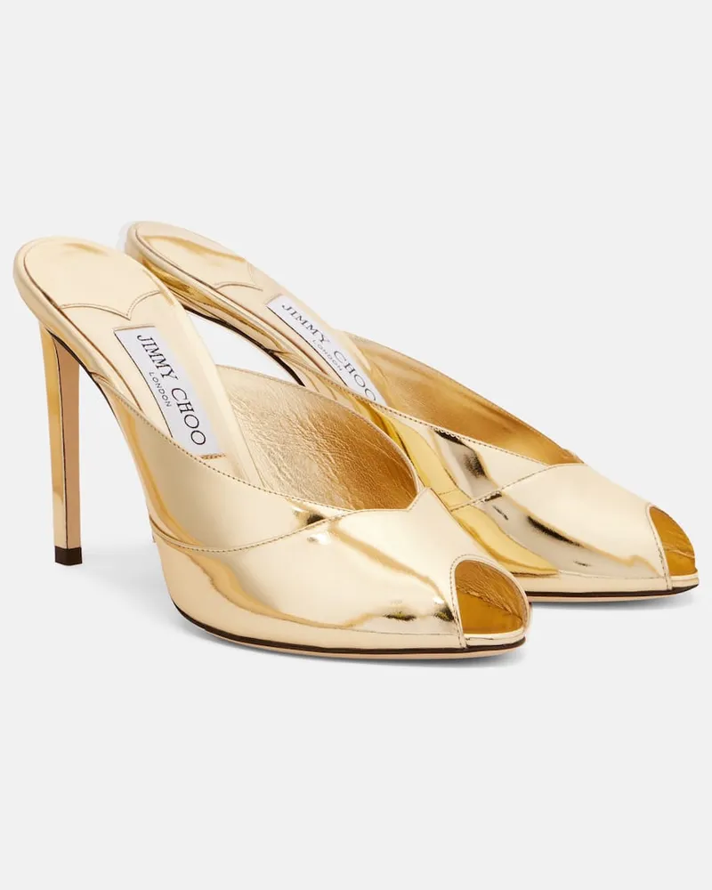 Jimmy Choo Pantoletten Brigitte 100 aus Metallic-Leder Gold