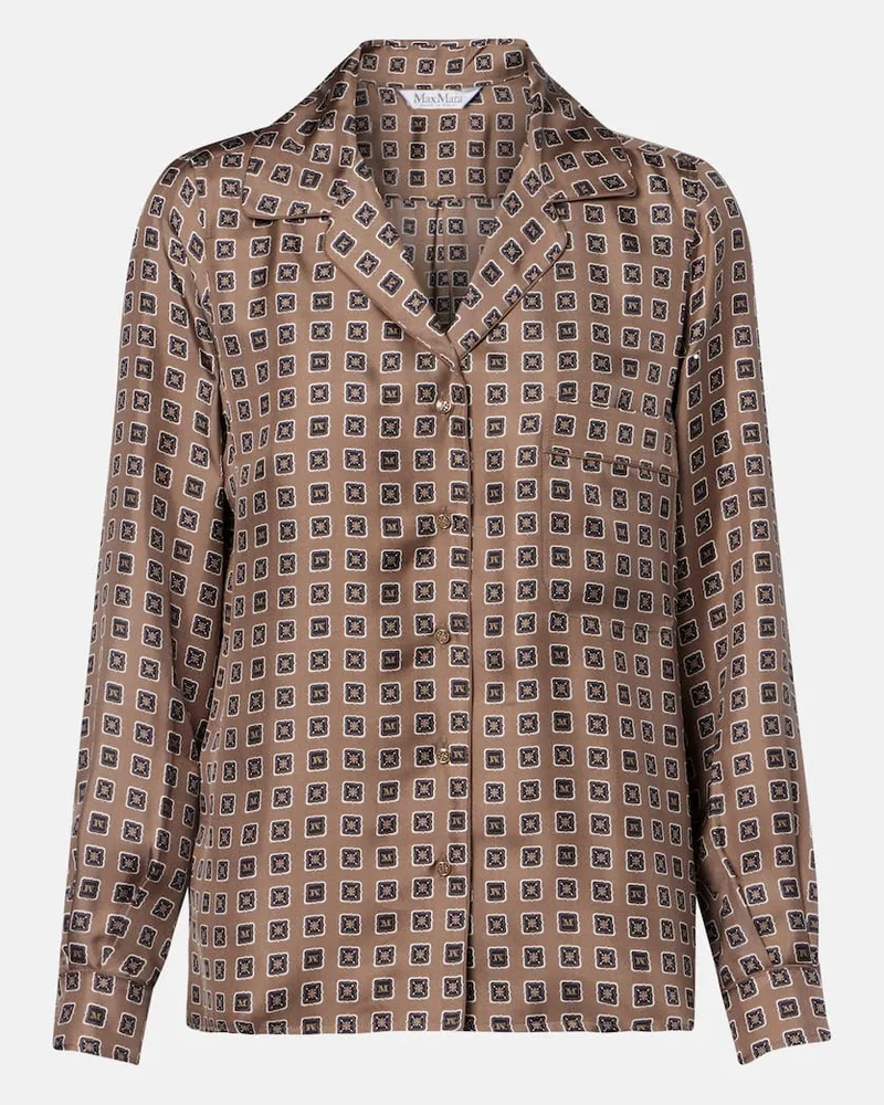 Max Mara Bedrucktes Hemd Disco aus Seiden-Twill Braun