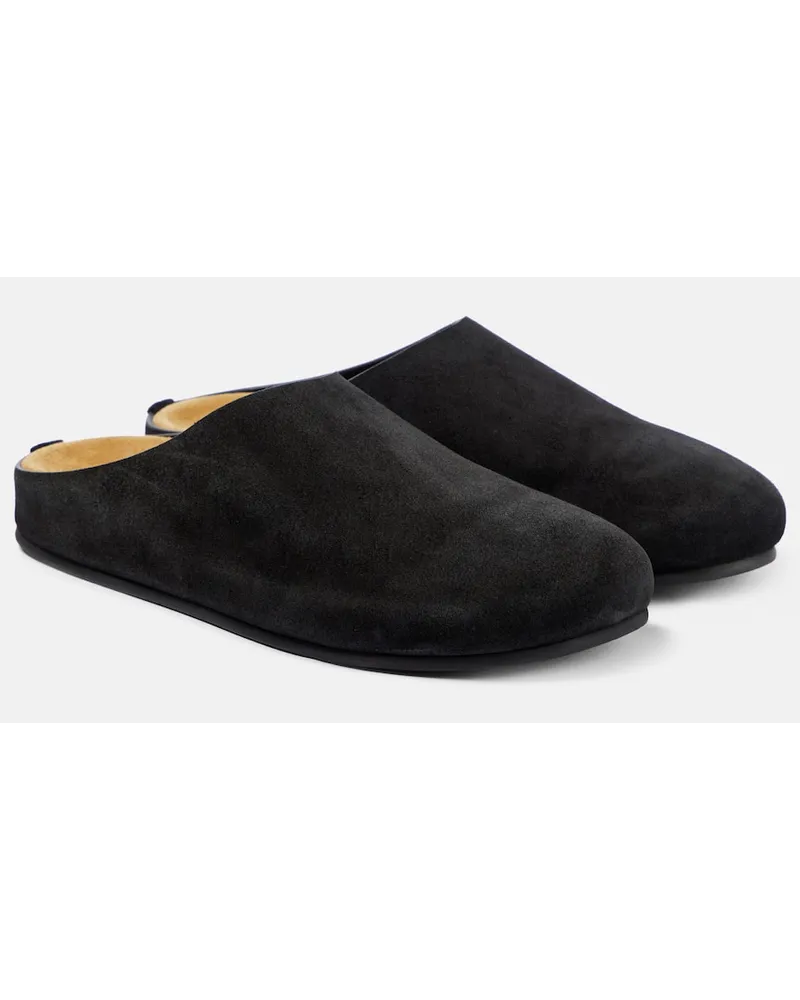 The Row Slippers Hugo aus Veloursleder Schwarz