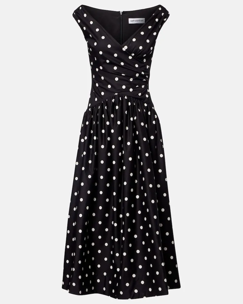 Self-Portrait Midikleid aus Baumwolle Schwarz