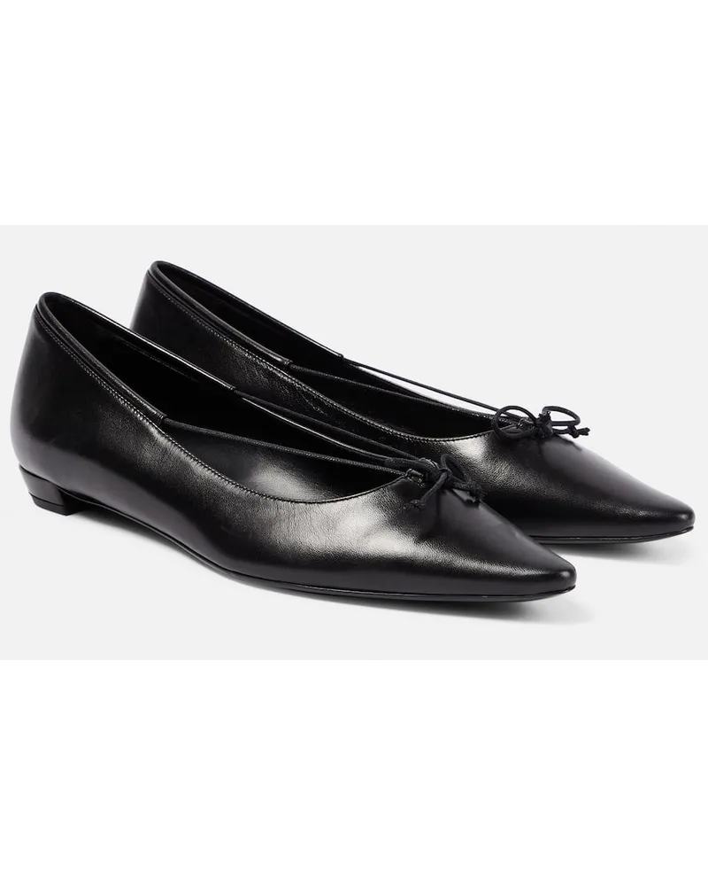 The Row Ballerinas Claudette Bow aus Leder Schwarz