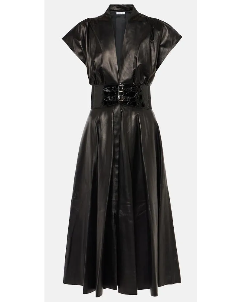 Alaïa Alaïa Midikleid aus Leder Schwarz