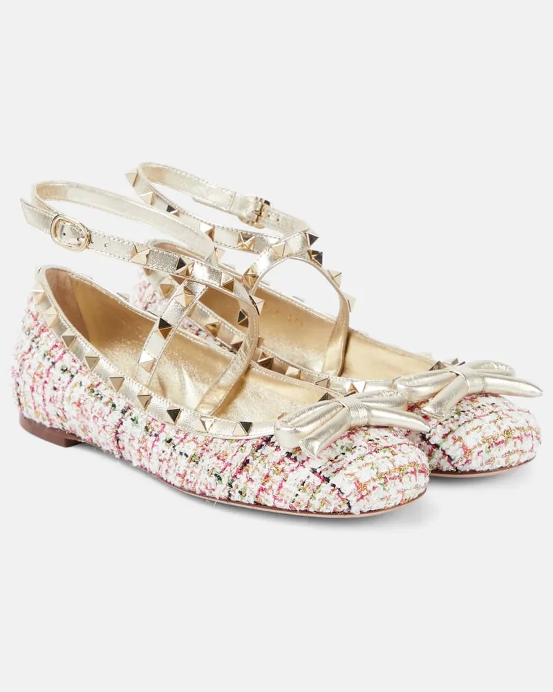 Valentino Garavani Ballerinas Rockstud aus Tweed Multicolor