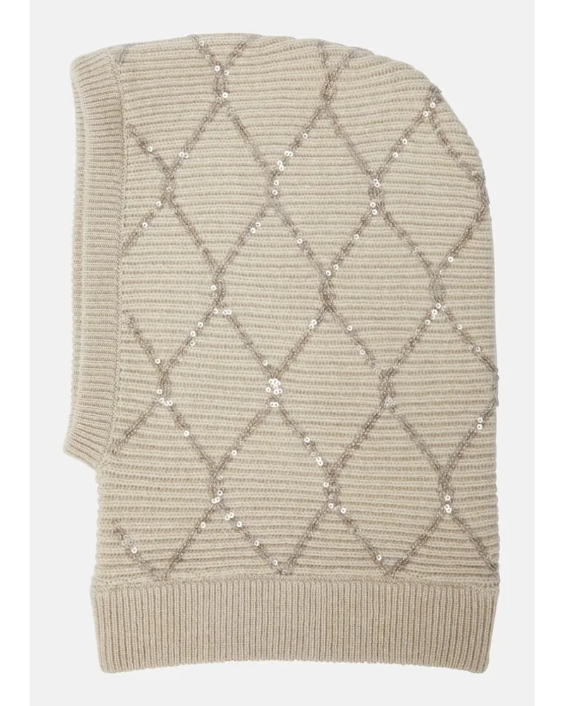 Brunello Cucinelli Verzierte Schalmütze aus Kaschmir Beige