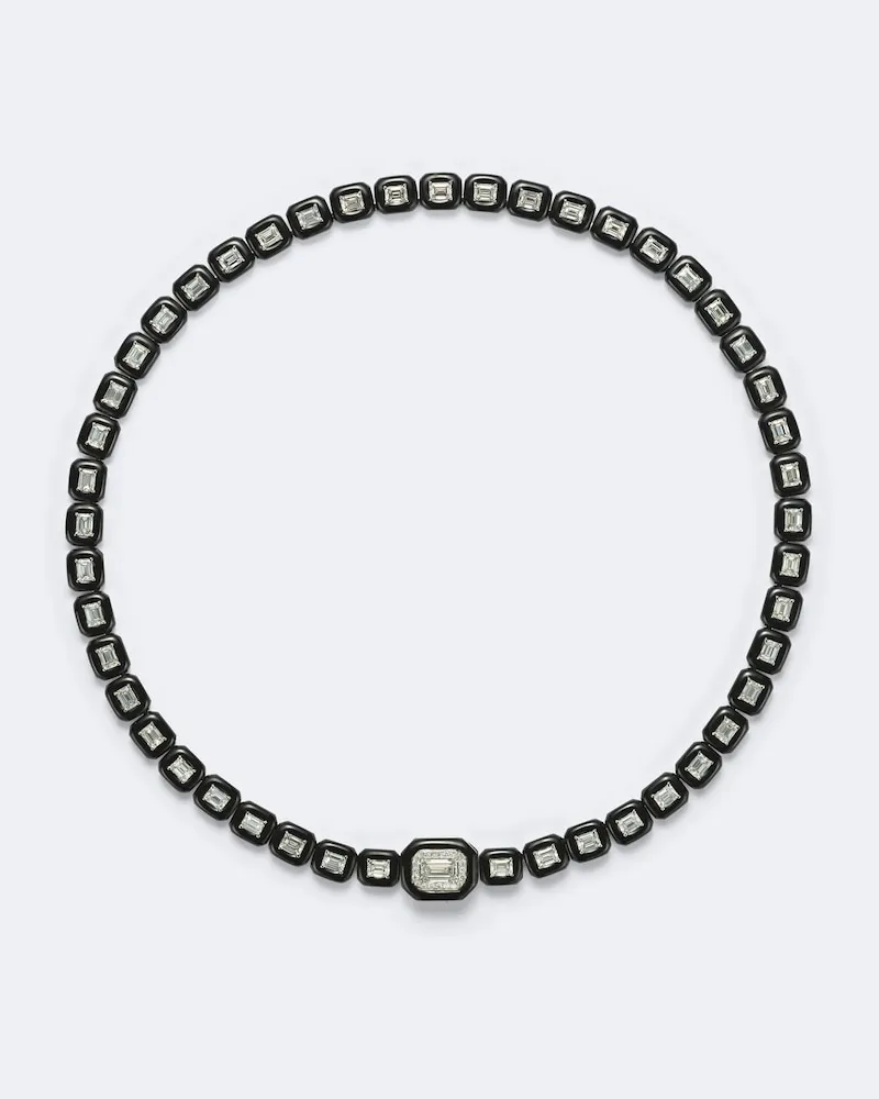 Nikos Koulis Halskette Oui aus 18kt Weißgold mit Diamanten Schwarz