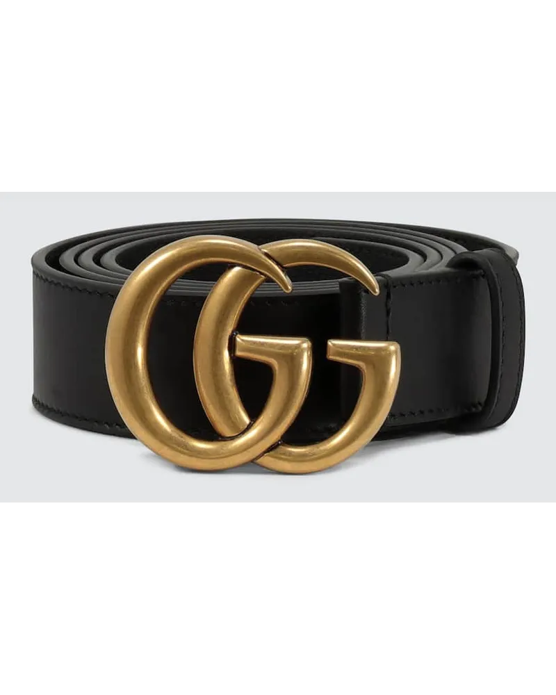 Gucci Guertel Double G aus Leder Schwarz