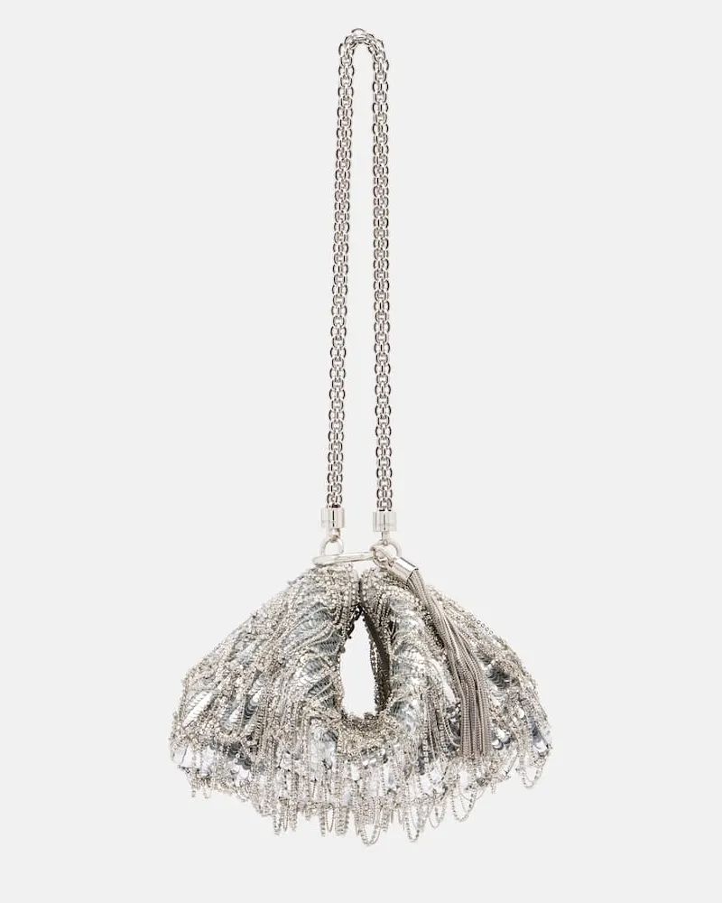 Jimmy Choo Clutch Callie Mini aus Satin mit Pailletten Silber
