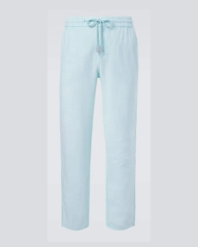 Vilebrequin Gerade Hose aus Leinen Blau