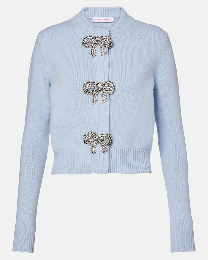 Carolina Herrera New York Cardigan aus Wolle und Kaschmir mit Kristallen Blau